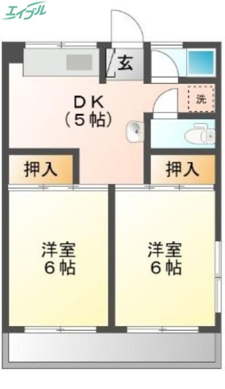 公園ビル(2DK/3階)の間取り写真