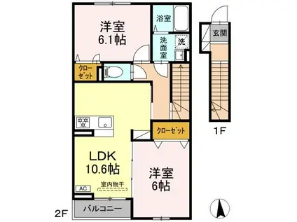 ゆずの樹(2LDK/2階)の間取り写真