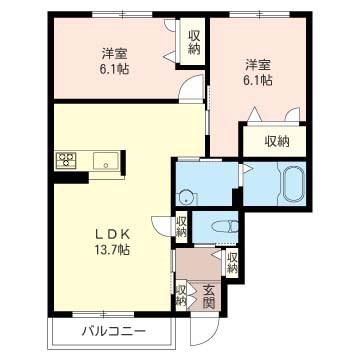 フォレナメゾンB(2LDK/1階)の間取り写真