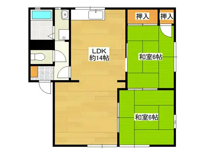 ハイデンス般若寺(2LDK/2階)の間取り写真