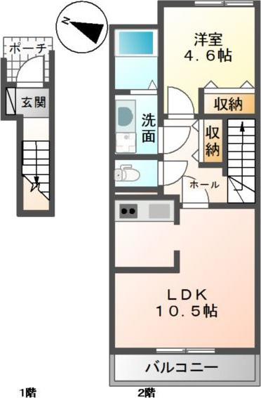 グリーンハイツ(1LDK/2階)の間取り写真