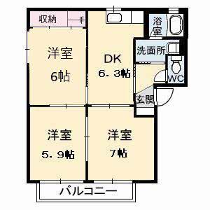 サンパティーク ロジュマン II(3DK/2階)の間取り写真