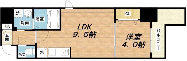 ラクラス堺筋本町(1LDK/2階)の間取り写真
