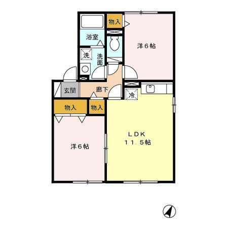 ファイン若宮(2LDK/1階)の間取り写真