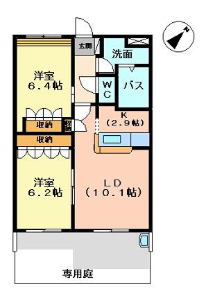 せせらぎサンムーン(2LDK/1階)の間取り写真
