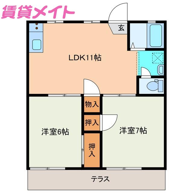 コーポみつB(2LDK/1階)の間取り写真