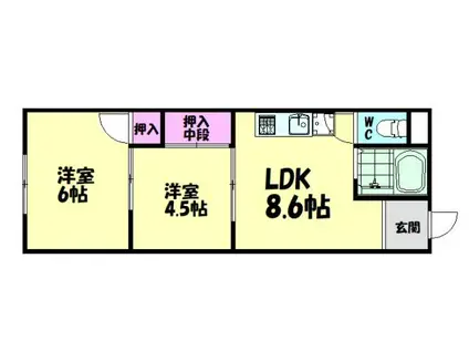 マンションはごろも(2LDK/4階)の間取り写真
