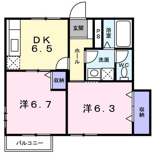 オリーブハイツ(2DK/1階)の間取り写真