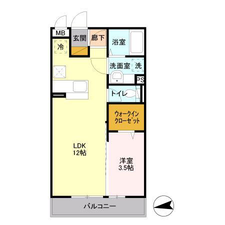 花水木 I棟(1LDK/1階)の間取り写真
