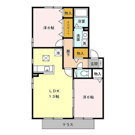 アスコット D棟(2LDK/1階)の間取り写真