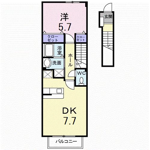 シャルマンヒロ壱番館(1DK/2階)の間取り写真