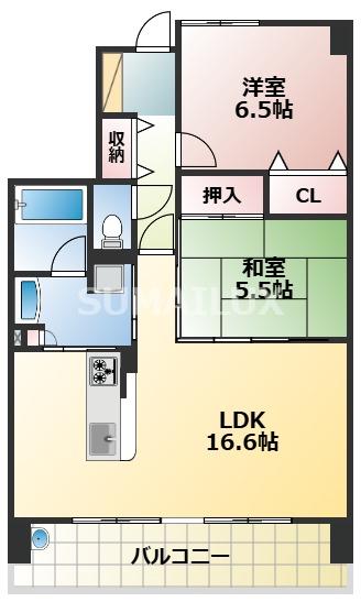 サーパス新町一丁目(2LDK/8階)の間取り写真