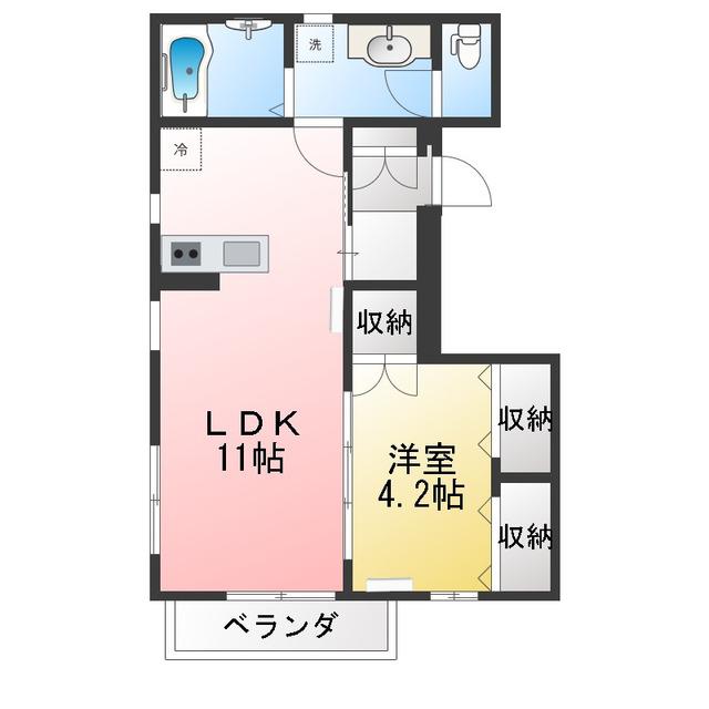 ポルト ボヌール(1LDK/2階)の間取り写真