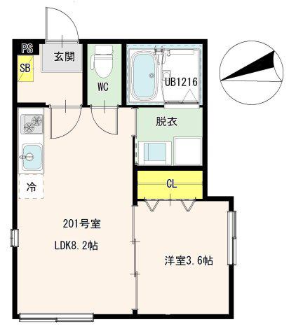 西新井栄町一丁目2B DIIRA(1LDK/2階)の間取り写真