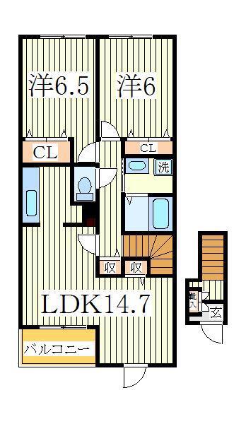 リシュ ボワ(2LDK/2階)の間取り写真