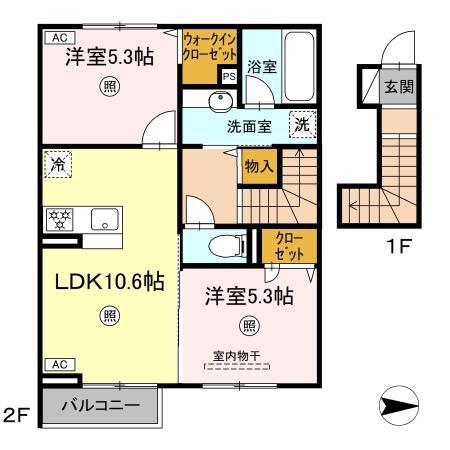 D-ROOM下城野(2LDK/2階)の間取り写真