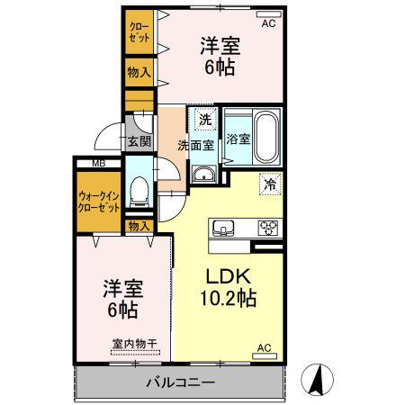 D-ROOM椿 B棟(2LDK/2階)の間取り写真