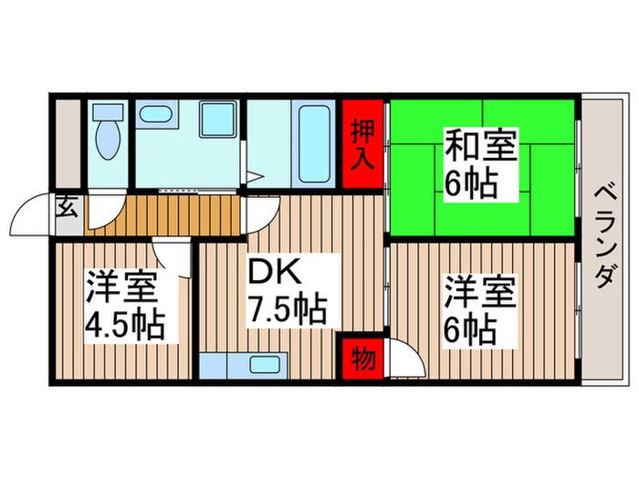 フロント陽光(3DK/5階)の間取り写真