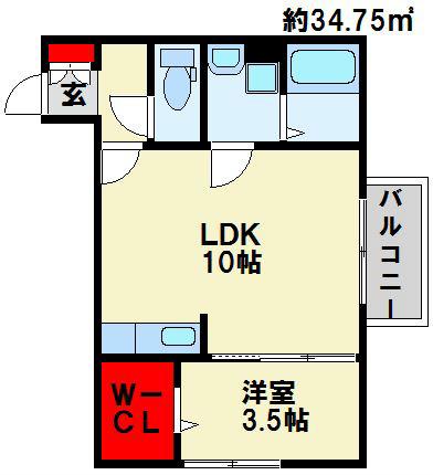 サンクラーズメゾンB棟(1LDK/2階)の間取り写真