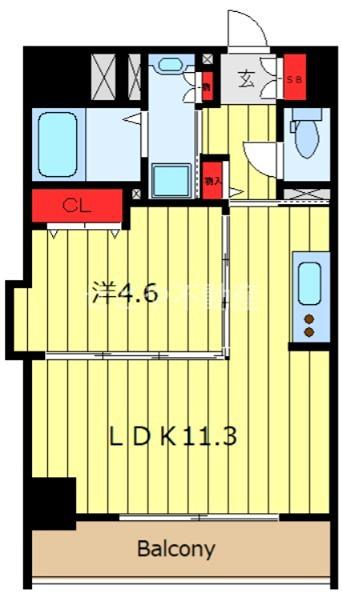 コンフォリア町屋(1LDK/9階)の間取り写真