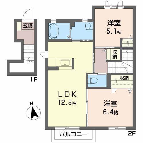 プルミエボヌール(2LDK/2階)の間取り写真