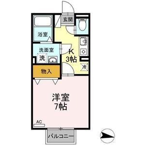 プリシェール小木田(1K/2階)の間取り写真