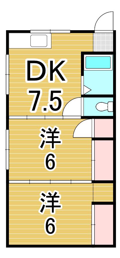 コバハウス 2 D K ペッ ト可 ユニッ トバ ス(2DK/2階)の間取り写真