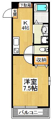 ベイシティ(1K/2階)の間取り写真