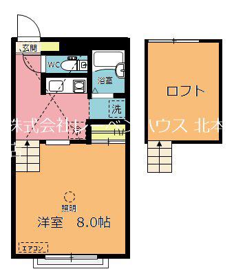 玉野ハイツ(1K/2階)の間取り写真