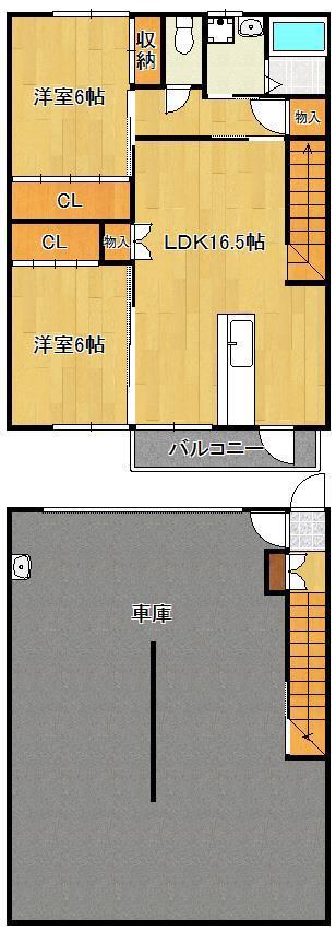 ギャラン中間 A棟(2LDK/1階)の間取り写真