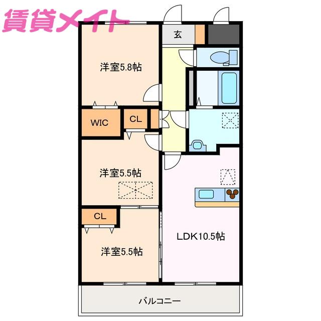 ルネスグラードII(3LDK/2階)の間取り写真