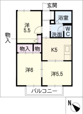 ディアス花水木 A・B棟(3K/1階)の間取り写真