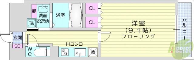 レジディア榴岡 イースト棟(1K/10階)の間取り写真