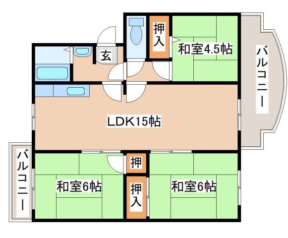 名谷19団地83号棟(3LDK/4階)の間取り写真