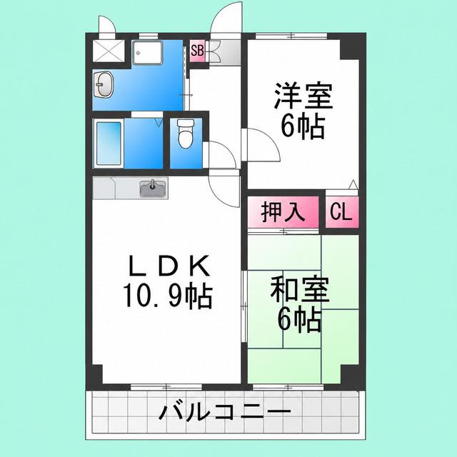 サンライズ三国ヶ丘(2LDK/3階)の間取り写真