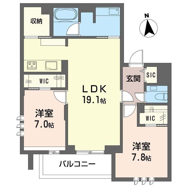 オーギュスト ソレイユ(2LDK/2階)の間取り写真