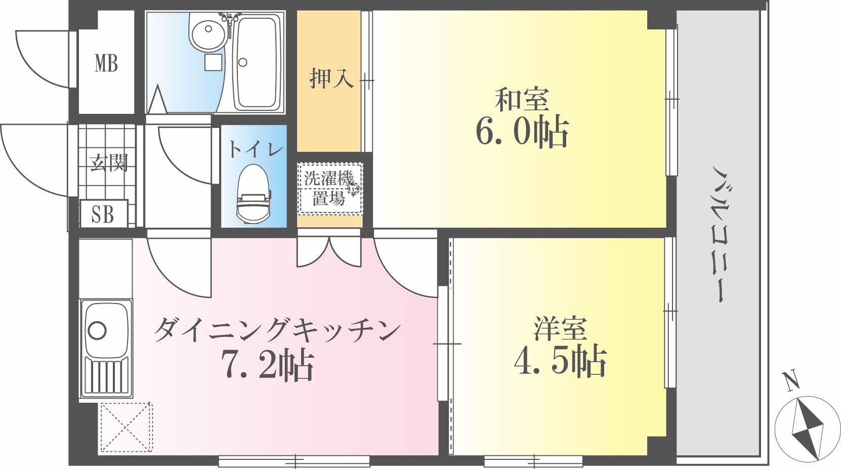 エメラルドハイツ アキヤマ(2DK/2階)の間取り写真