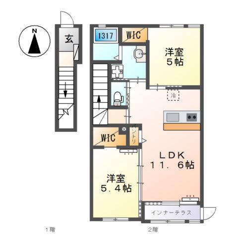 近鉄名古屋線 戸田駅(愛知) 徒歩9分 2階建 新築(2LDK/2階)の間取り写真