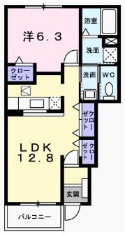 ドルフ・アカネA(1LDK/1階)の間取り写真