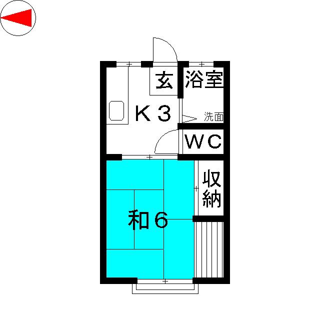 橋爪ハイツ(1K/2階)の間取り写真