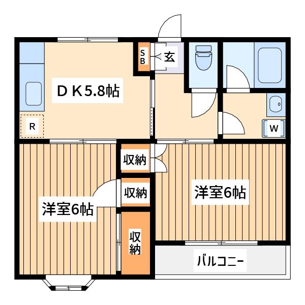 エミネンス国立(2DK/2階)の間取り写真