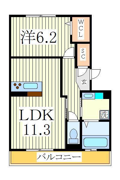 グレイスコート B棟(1LDK/1階)の間取り写真