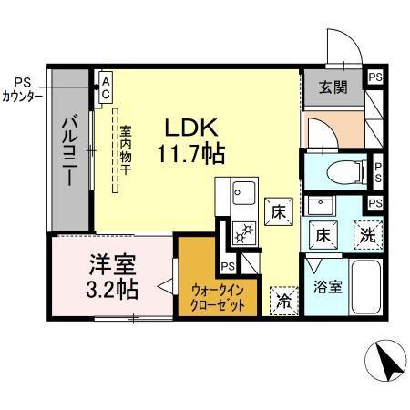 D-HILLS有玉南町(1LDK/1階)の間取り写真