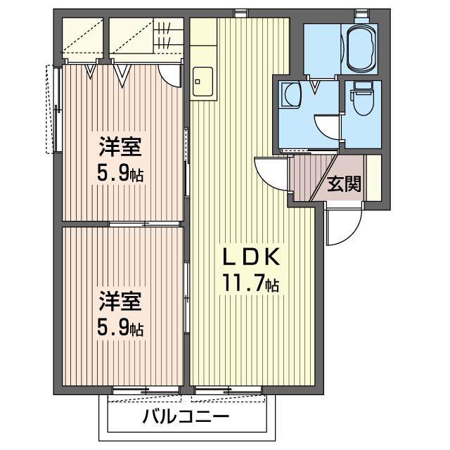 ミレニアムヒルズB(2LDK/2階)の間取り写真