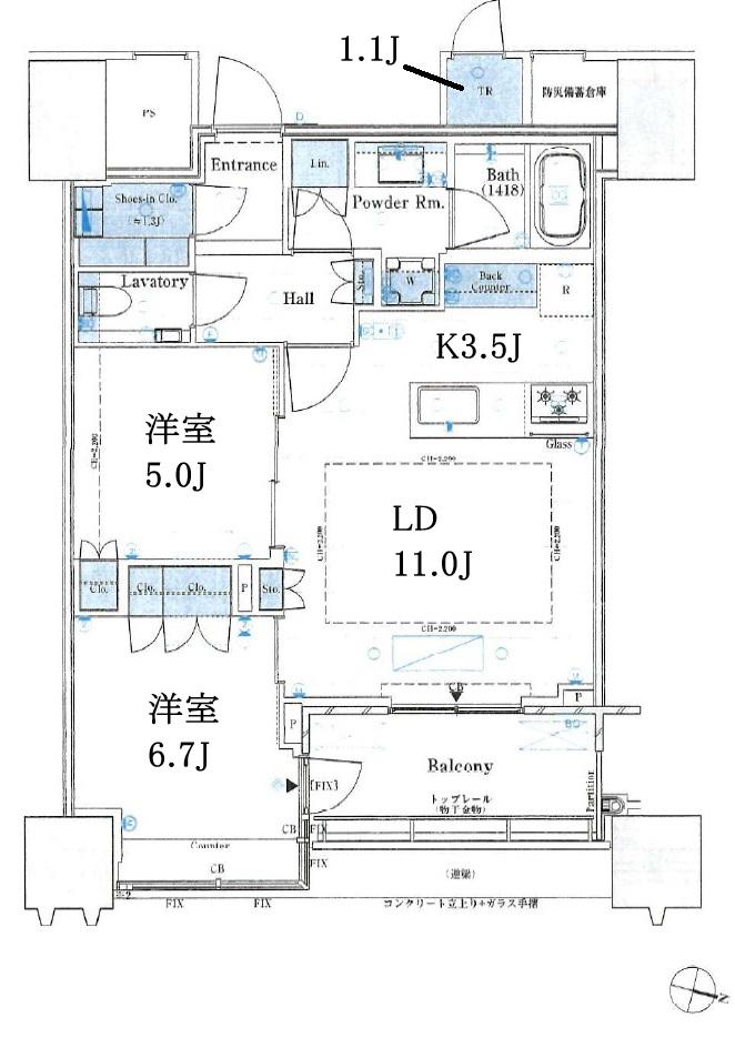 パークコート文京小石川ザ・タワー(2LDK/36階)の間取り写真