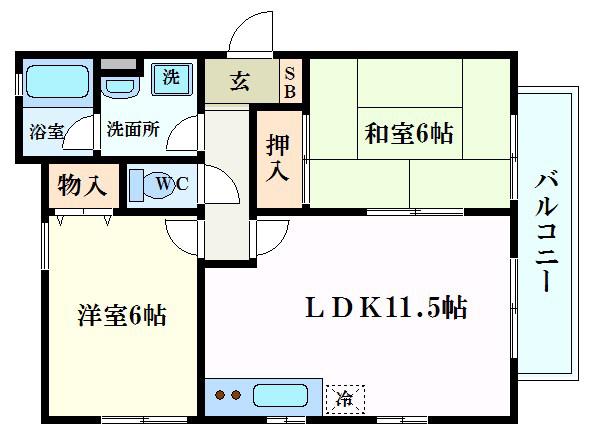 プレベール 木村(2LDK/1階)の間取り写真
