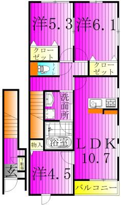 SUN OTTO HILLS B(3LDK/2階)の間取り写真