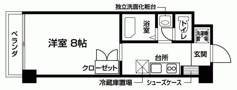 バウスクロス仙台宮町(1K/1階)の間取り写真