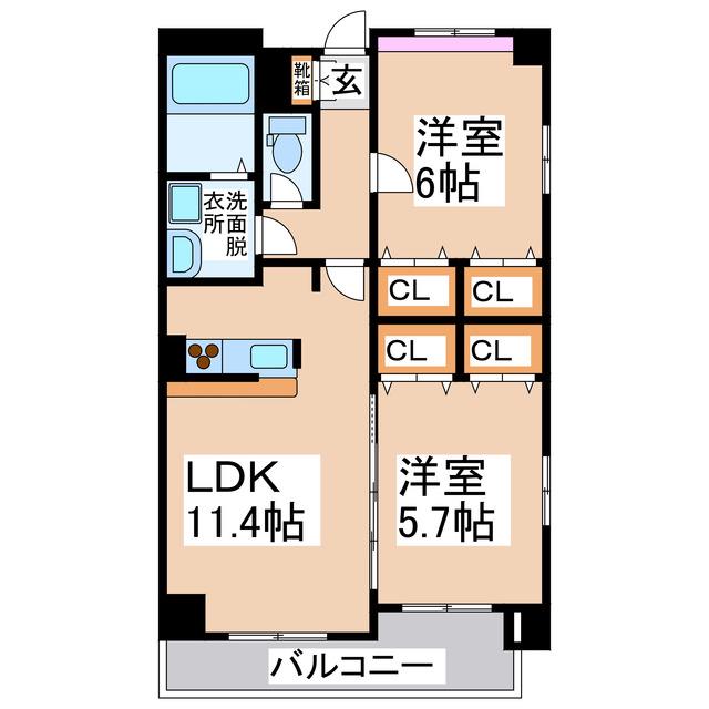 ビュートピアサウス(2LDK/2階)の間取り写真