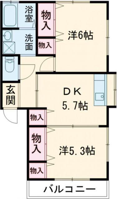 ＪＲ外房線 大網駅 徒歩18分 2階建 築19年(2DK/1階)の間取り写真